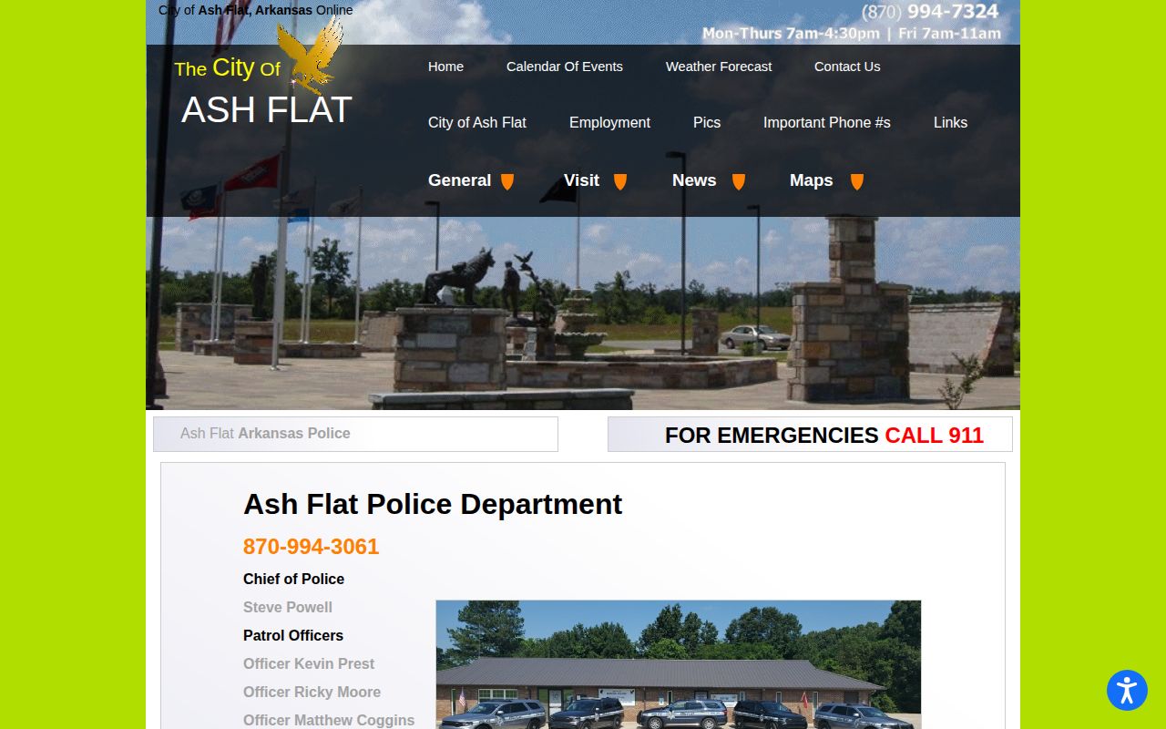 Ash Flat Police Department arrest-record page in Sharp County