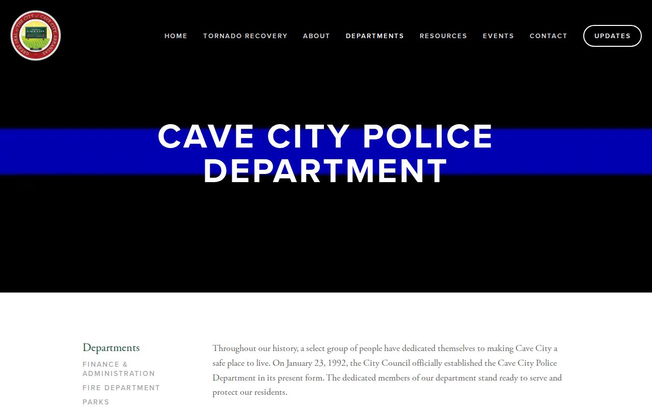 Cave City Police Department arrest-record page serving Sharp County cases