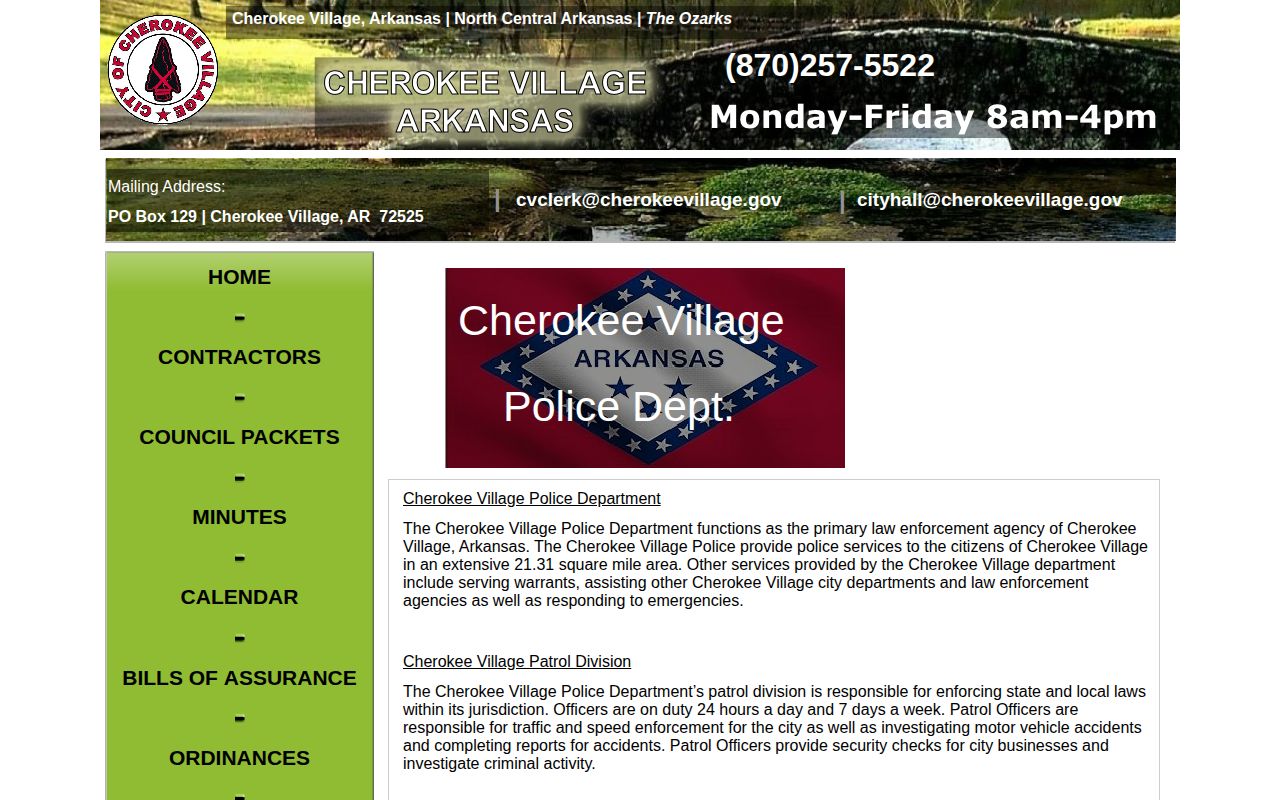 Cherokee Village Police Department arrest-record access page in Sharp County