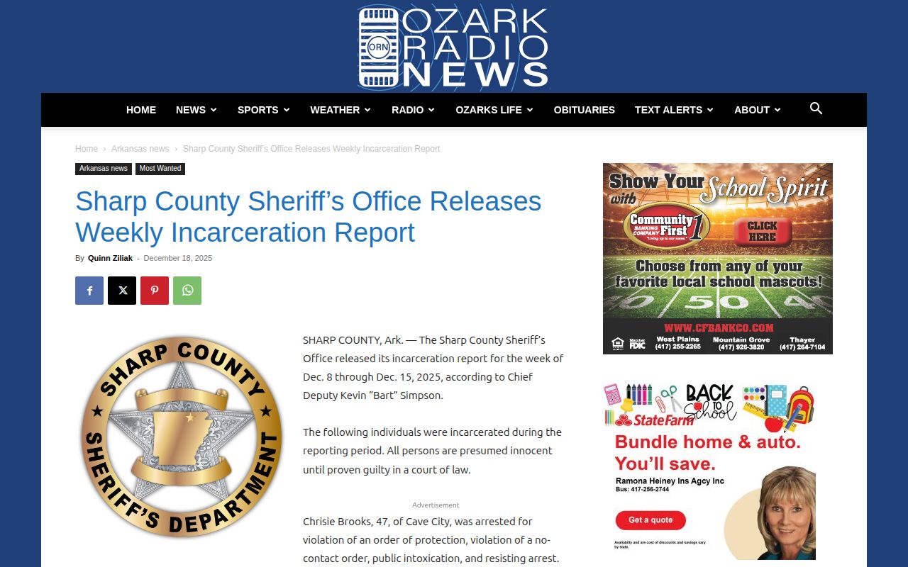 Sharp County busted booking records in a sheriff-attributed news report