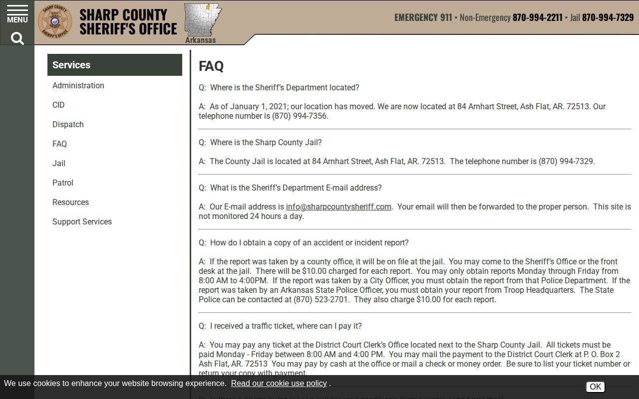 Sharp County booking record report request instructions
